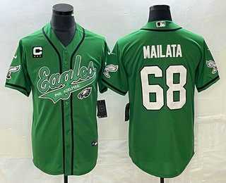 Mens Philadelphia Eagles #68 Jordan Mailata Green C Patch Cool Base Stitched Baseball Jersey->philadelphia eagles->NFL Jersey